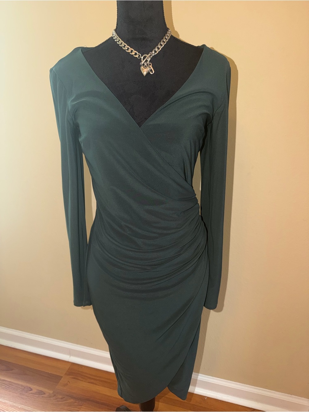bebe Emerald Green Long-Sleeve Wrap-Style Dress